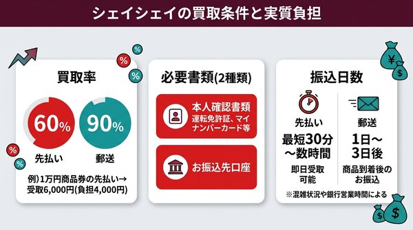 シェイシェイの先払い買取条件と手数料（実質負担）