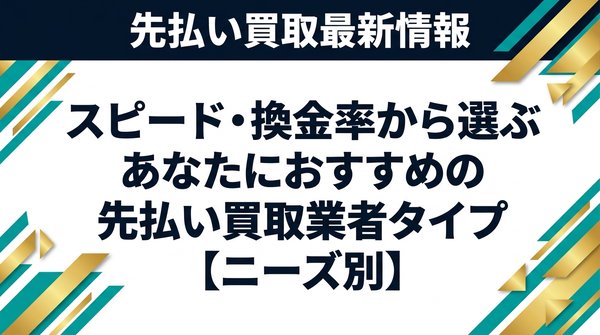 スピード・換金率から選ぶあなたにおすすめの先払い買取業者タイプ【ニーズ別】